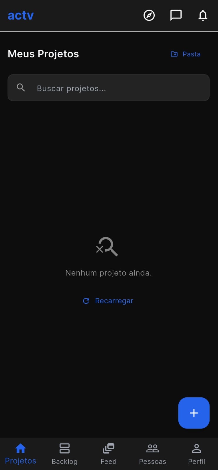 Tela inicial "Meus Projetos" do app ACTV
