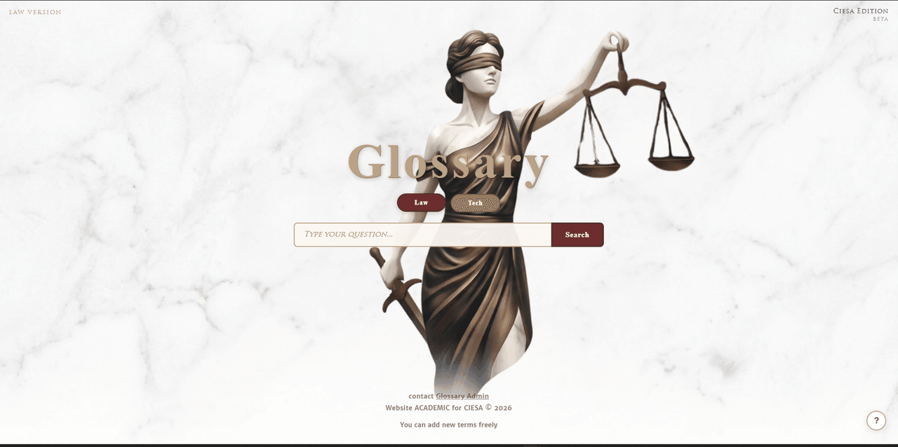 Tela do Glossary (Ciesa Edition) na categoria Law