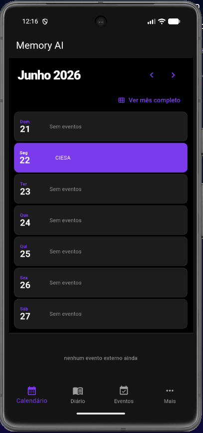 Tela de calendário do app Memory AI, com um evento destacado