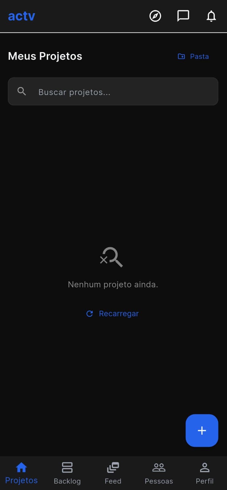 Tela inicial "Meus Projetos" do app ACTV