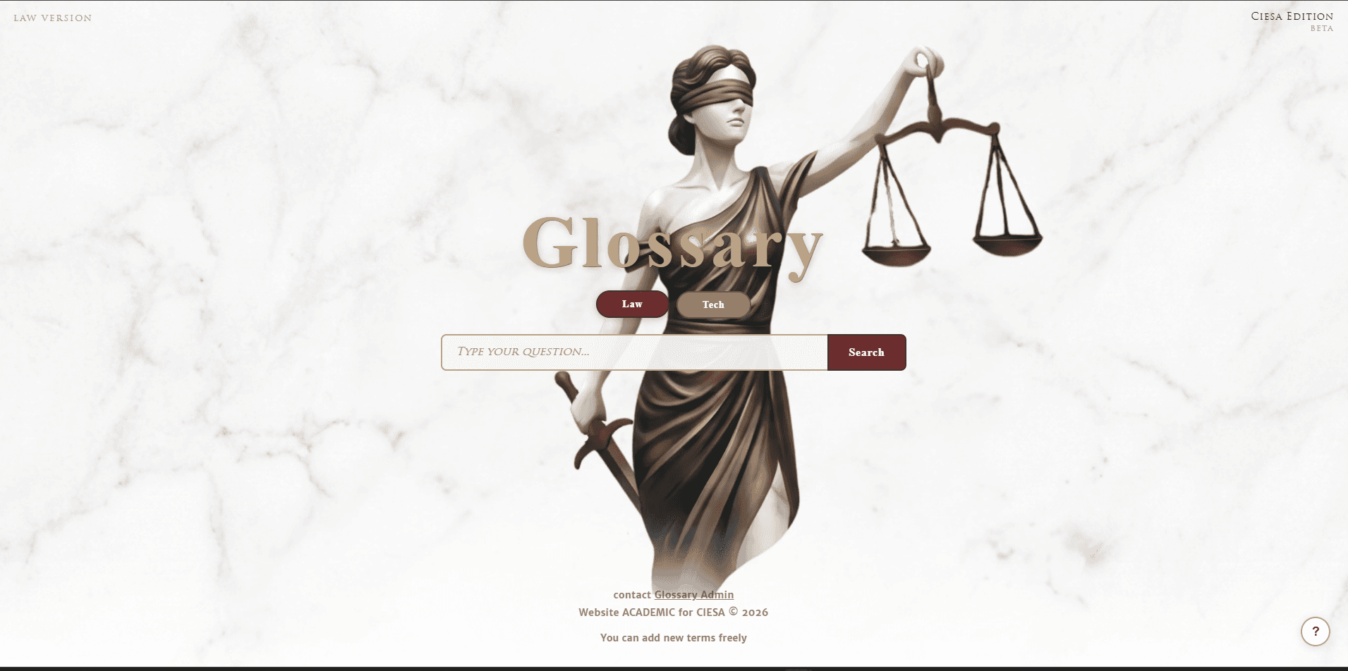 Categoria Law, com a estátua da Justiça