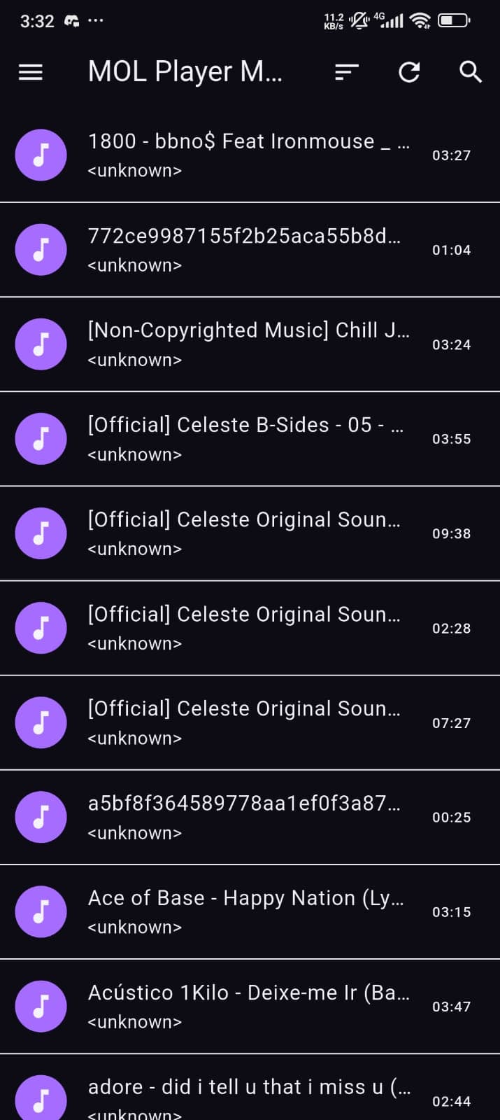 Lista de músicas do MOL Music Player