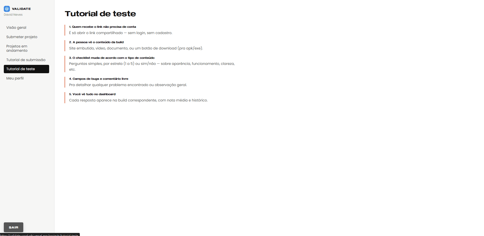 Tutorial de como testar uma build