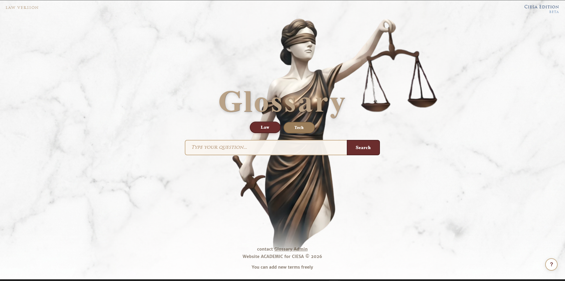 Tela do Glossary (Ciesa Edition) na categoria Law